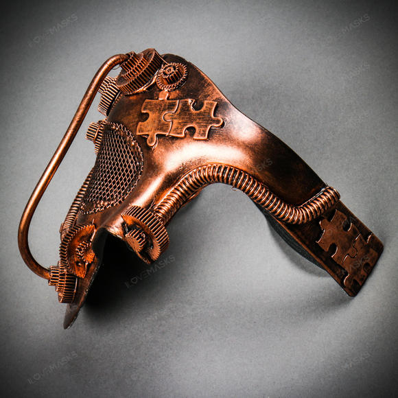 Phantom of Opera Steampunk Masquerade Half Face Mask - Copper - Picture 4 of 10